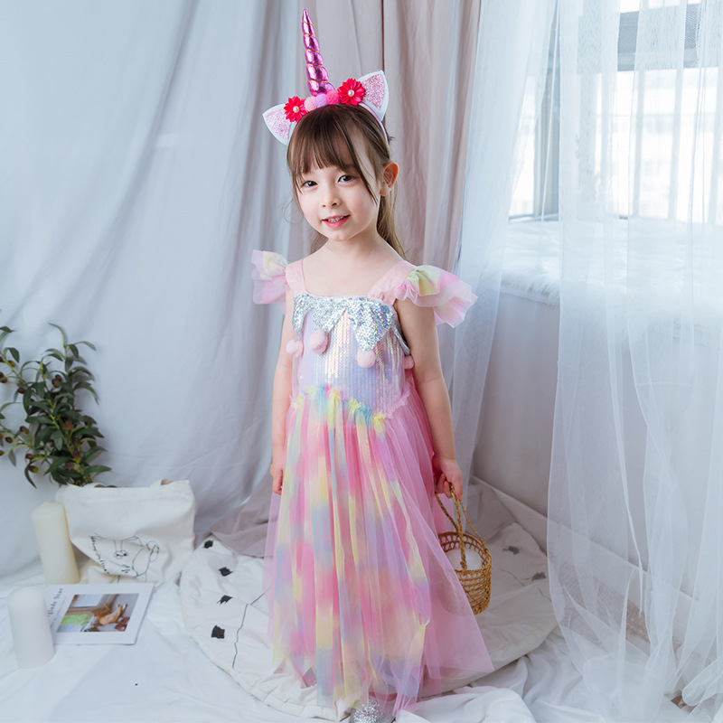 19 children unicorn Flying sleeve girl Christmas Halloween Dress costume full dress perform clothing Foreign trade