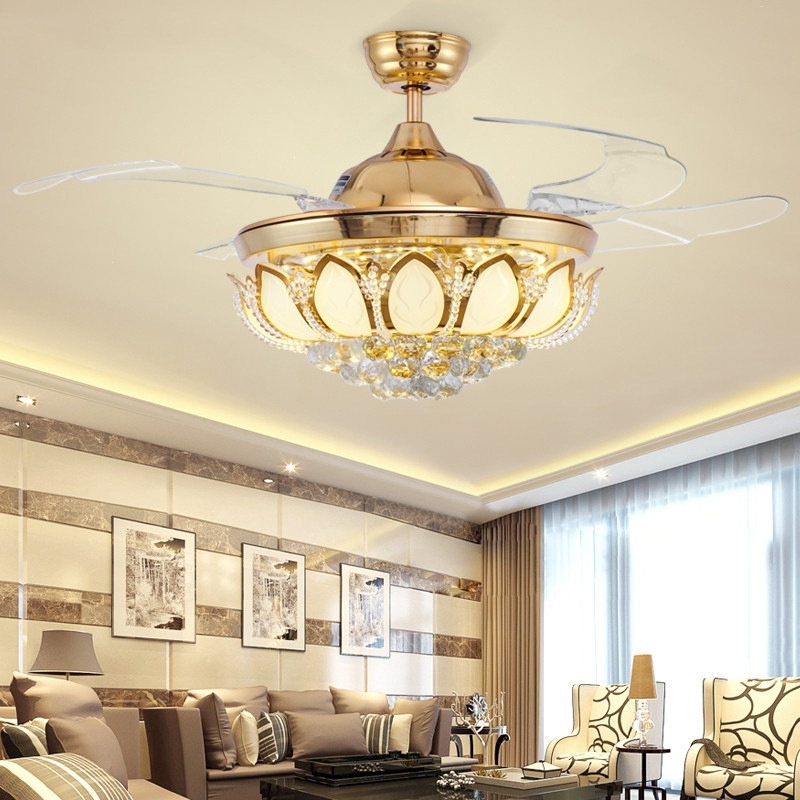 crystal invisible Ceiling fan lamp Restaurant bedroom Mute a living room American style Fan light Nordic LED Fan Chandelier
