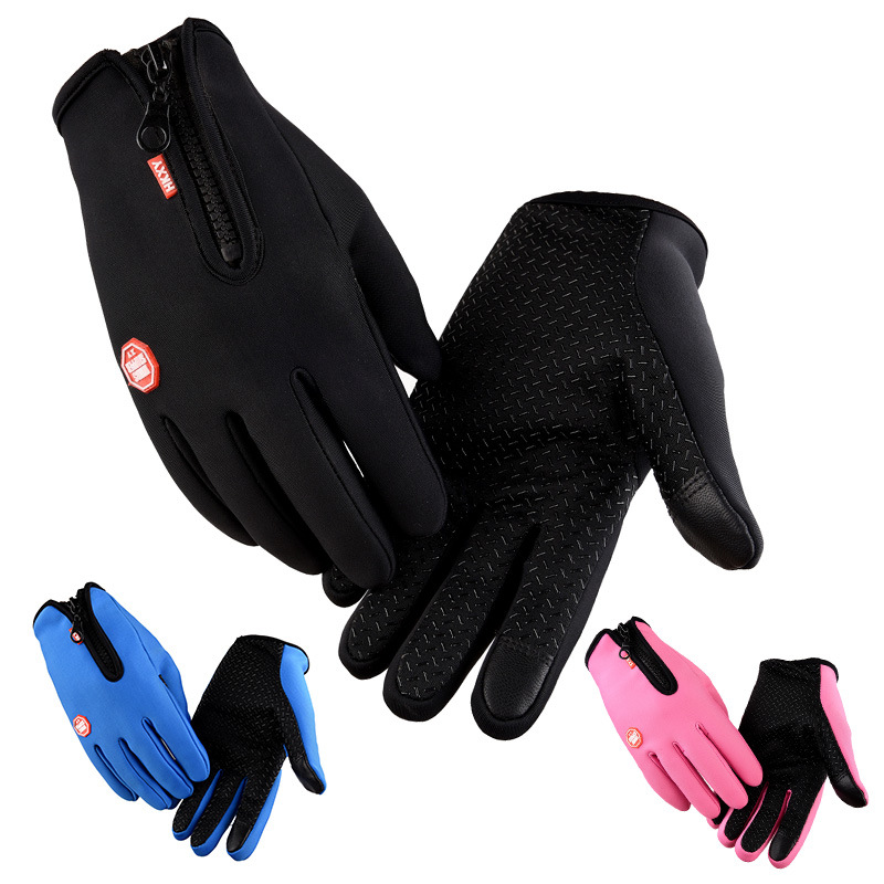 Cross-border Outdoor Waterproof Windproof Gloves Men's and Women's Cycling Sports Winter Touch Screen Warm Fleece Ski Zipper Gloves