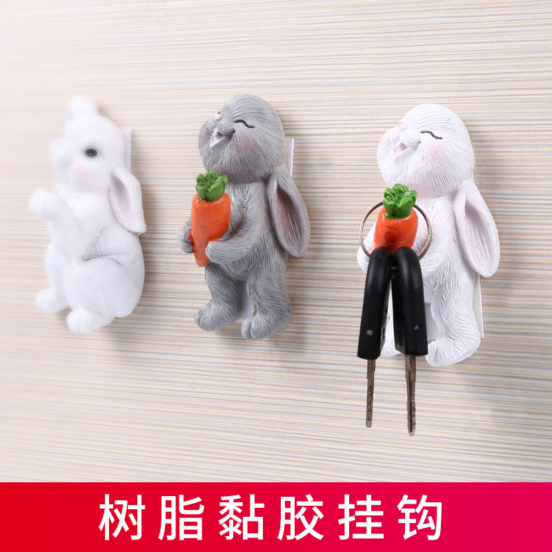 Cartoon Rabbit Resin Adhesive Hook Punch-free Adhesive Hook Kitchen Wall Tile Strong Paste Seamless Hanger
