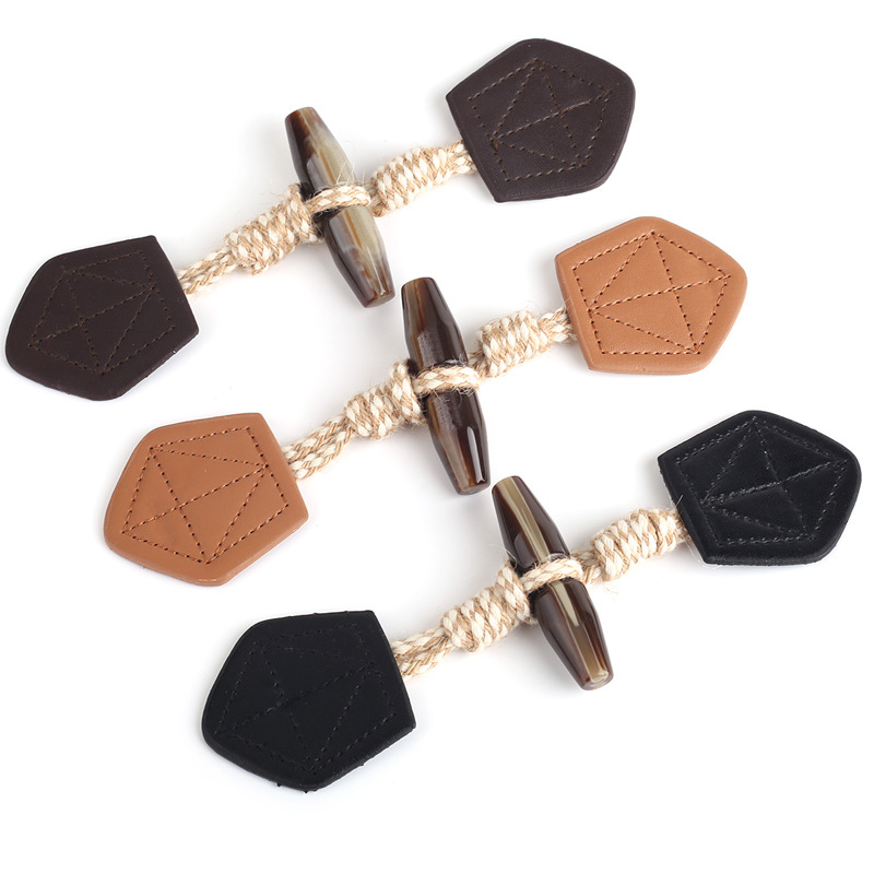 呢子大衣橄榄对扣 毛衣外套风衣五角形带皮麻绳牛角扣子 纽扣