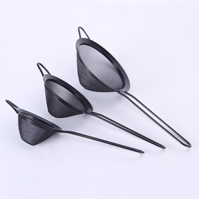 黑色锥形不锈钢网漏长柄尖耳宽边油格家用厨房烘焙面粉筛可定制