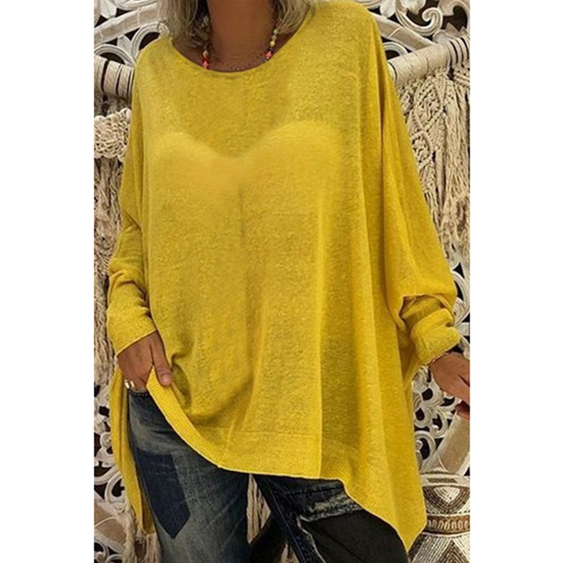 solid color loose round neck long-sleeved top NSZH33915