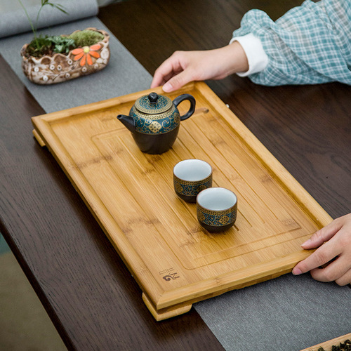 Old Bamboo Drainage Korean Style Flat Bamboo Tea Tray Tea Pod Tea Stand Bamboo Tea Sea Set of Chinese Gongfu Tea Ware
