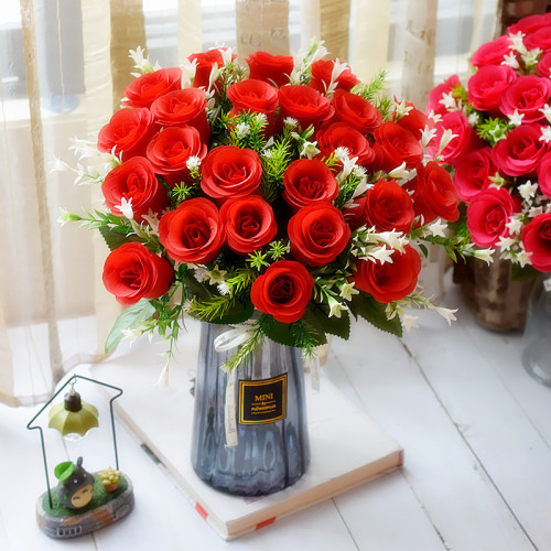 Factory direct sales of 24 rose bouquets, plant simulation flowers, Western bud roses, artificial flowers, wedding bouquets, foreign trade
