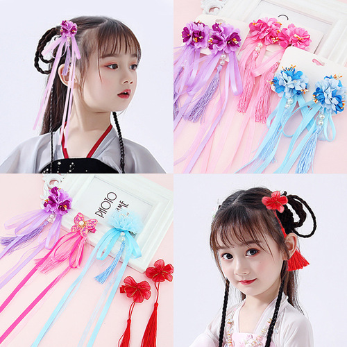 chinese hanfu hair accessory for girls Chinese Hanfu costume headdress children super fairy hair ornament ribbon hairpin