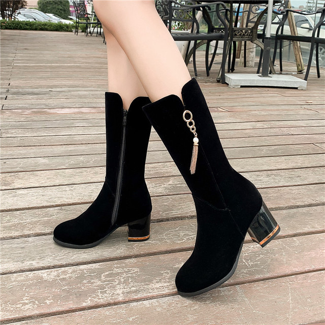 golden velvet,Korean Edition,Martin boots,autumn and winter style， thick heel,side zipper 