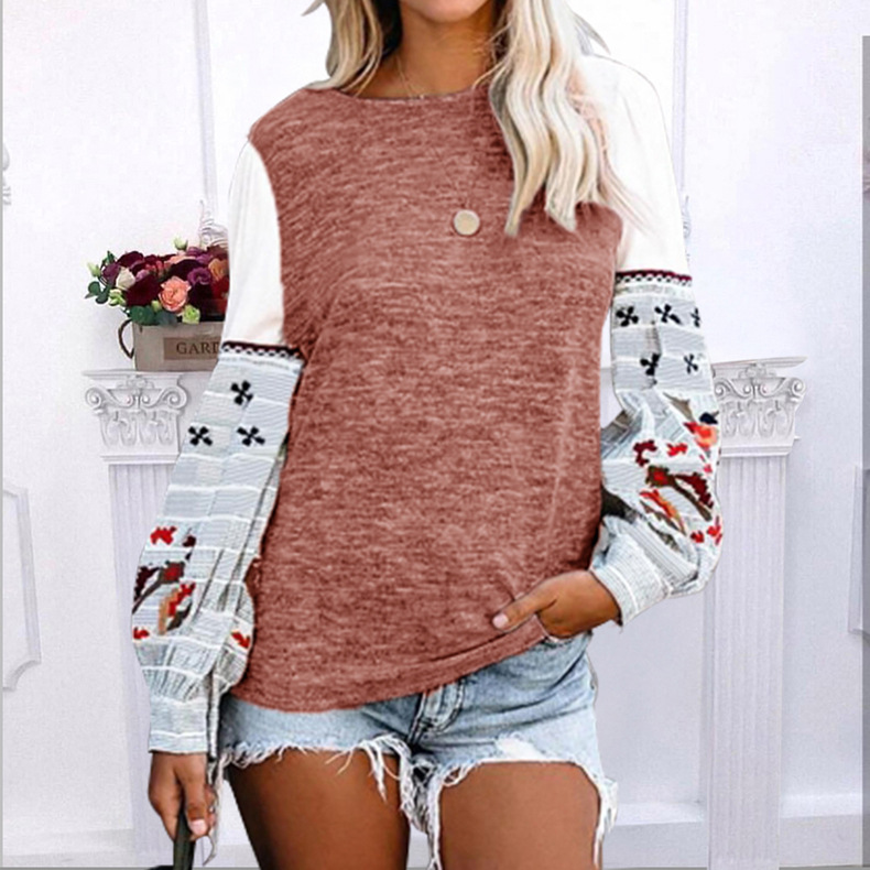  round neck long sleeve printed sweater NSKX5892