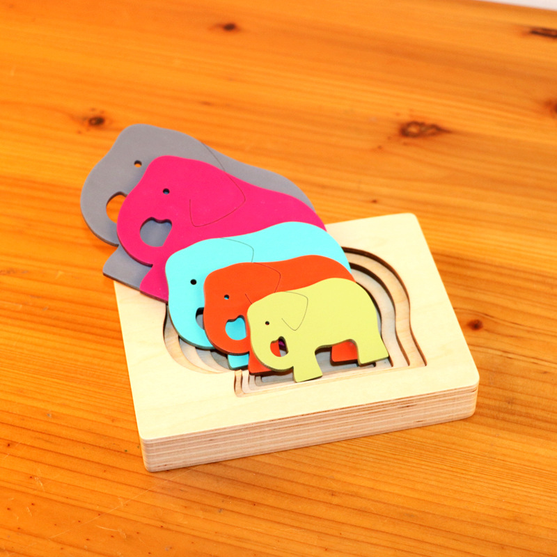 Juguete de rompecabezas de color degradado de dibujos animados animal de cinco capas rompecabezas de Historia de múltiples capas para niños educación temprana Generación de juguetes de madera