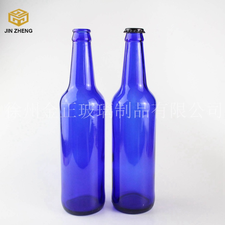 厂家现货 可定制 500ml宝石蓝饮料瓶 玻璃啤酒瓶 蓝色啤酒瓶