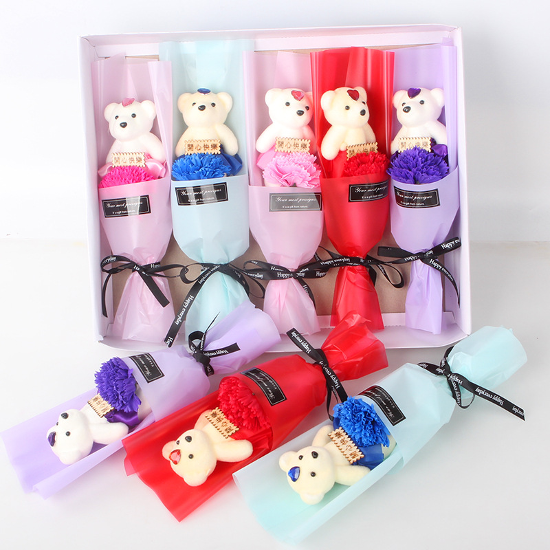 单束 康乃馨+熊~混色2