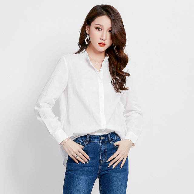 Autumn New Kit Half-open-necked OL White Shirt 