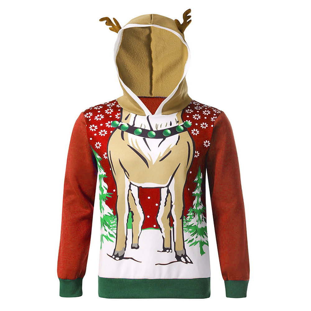 Chaqueta de hombre nueva para otoño/invierno 2022, estilo europeo/americano, con capucha, estampado de astas de ciervo y bloques de color. Estilo navideño._voghion.com