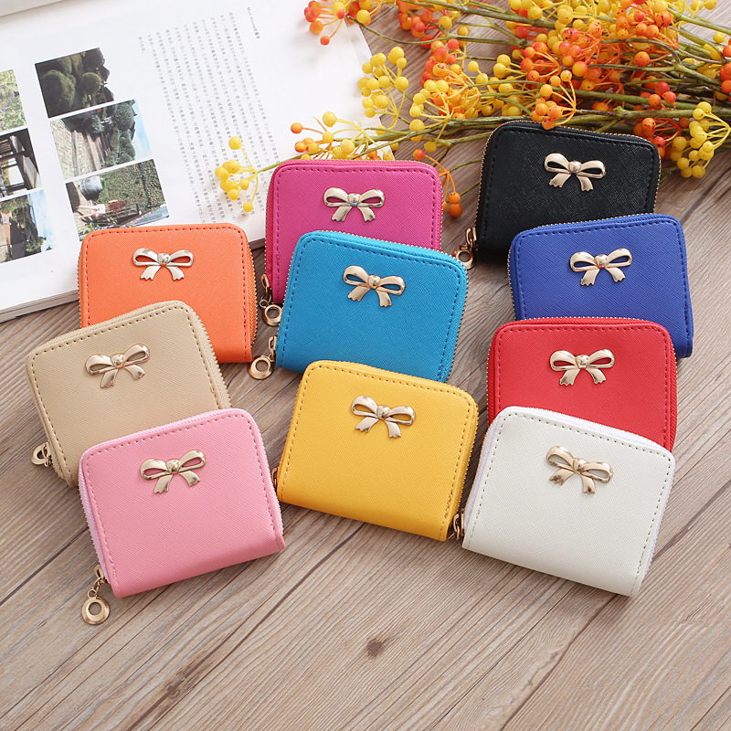 Korean Edition Simplicity Small bag lady Coin bag bow zipper Purse have cash less than that is registered in the accounts fresh coin purse Mini Card package