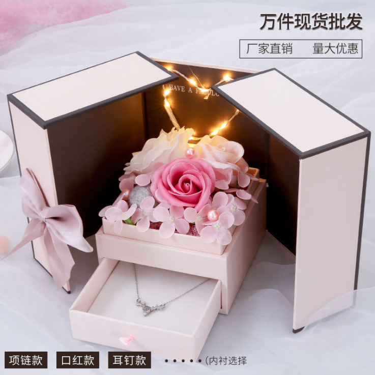 Caja de regalo Rosa abierta doble caja de regalo de flores eternas regalo de cumpleaños regalo de San Valentín caja de flores Qixi
