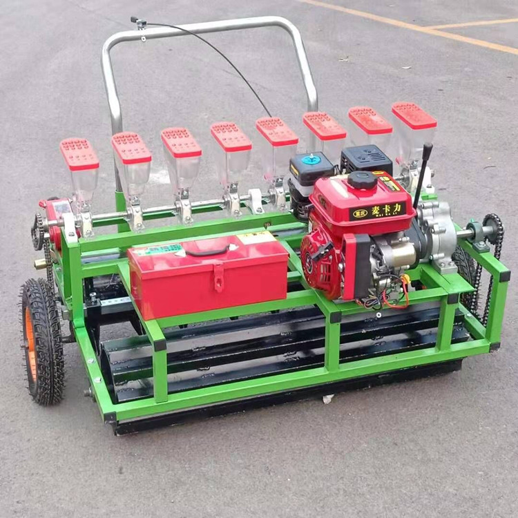 厂家出售种植蔬菜机器手推式汽油株距可调蔬菜播种机四轮带播种机