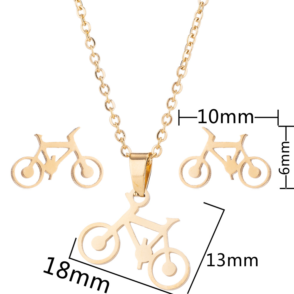 Bicycle Pattern Women'S Gender PVD Coated Real Gold Plated Bicycle Stainless Steel Fashion Waterproof Non Tarnish Jewelry Set