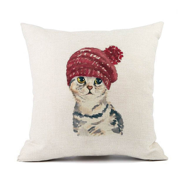 blended Material Cute Animal Digital Printing Cat Blended Pillow Cases