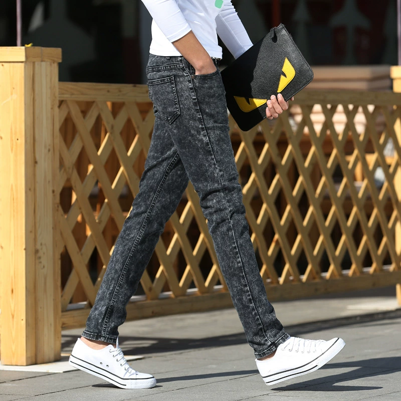 Джинсы, маленькие брюки для отдыха, корейский стиль, со снежинками, slim fit