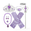 Purple small princess costume, accessory, magic wand with bow, gloves, necklace, chain, set