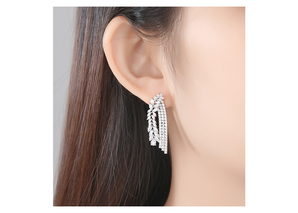 Jinse Yongwen Ohrringe Europäische Und Amerikanische Übertriebene Atmosphäre Lange Damen Kupfer Eingelegter Zirkon Ohrringe Zweige Geschenk Ohrringe display picture 5