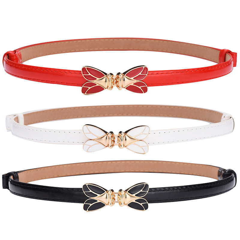 女士蜜粉裝飾百搭細腰帶 韓版時尚配裙子小皮帶學生修身細裙帶