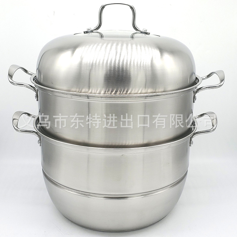 Stainless steel thickened steamer, electric wooden handle, bottom combination cover, three-layer steamer, household multi-functional soup steamer detail image 2