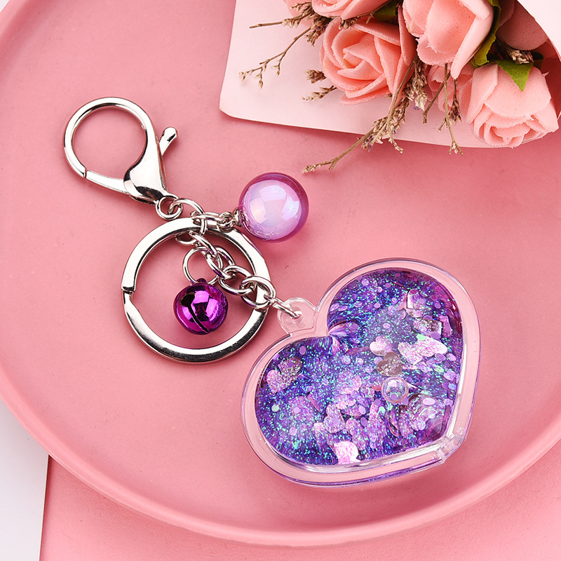 Korean  Acrylic Heart Flowing Sequins Quicksand Keychain Wholesale Nihaojewelry display picture 3