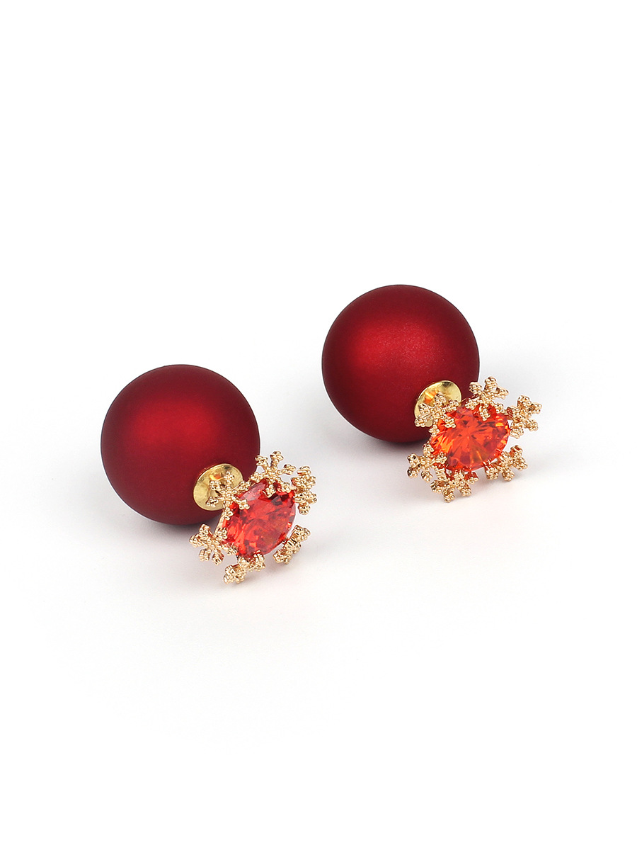 8g Weight No Inlaid Inlay Material Earrings Classification Birthday Occasion Women'S Gender Ethnic Style Style Red Color Korean Fashion New Double-sided Simple Earrings 2