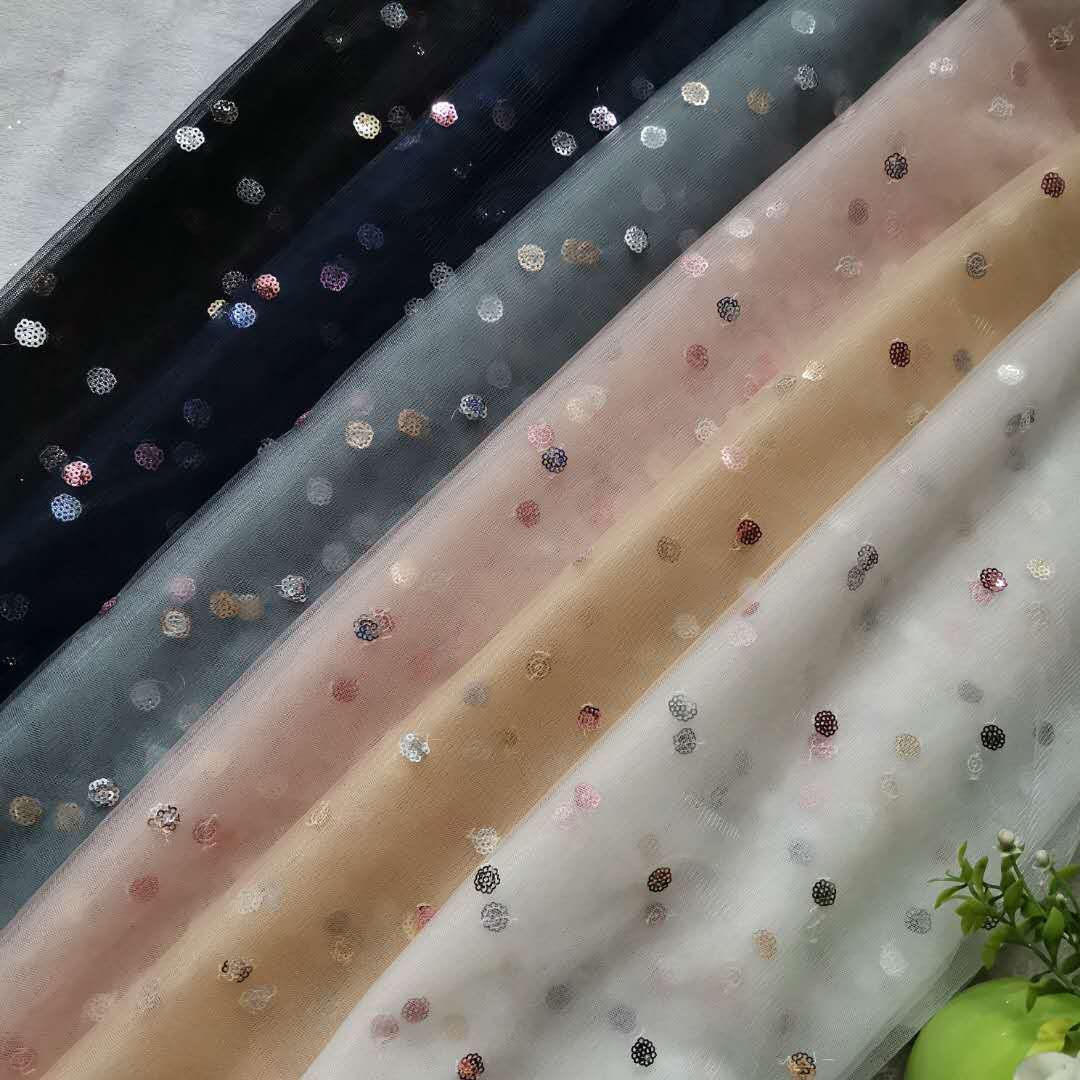 经典款无弹锦加强网底布1公分圆点小亮片綉片 裙装面料 颜色现货