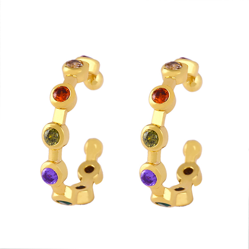 Fashion C-shaped Earrings Color Zirconia Ear Clip Exaggerated Full Diamond Earrings display picture 5