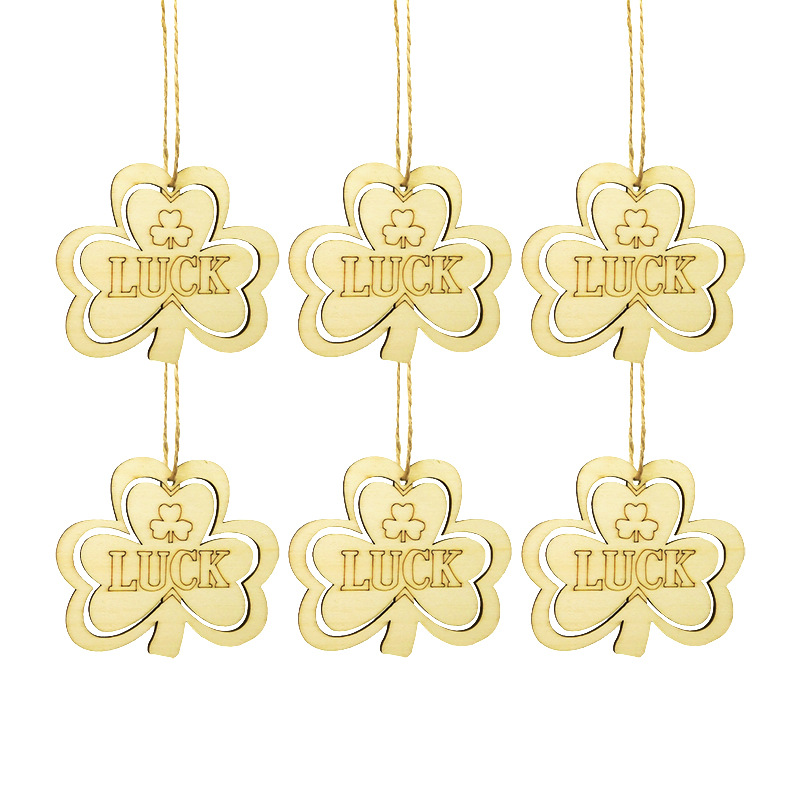 廠家直銷愛爾蘭節三葉草木片派對裝飾挂件聖帕特裏克狂歡節幸運星