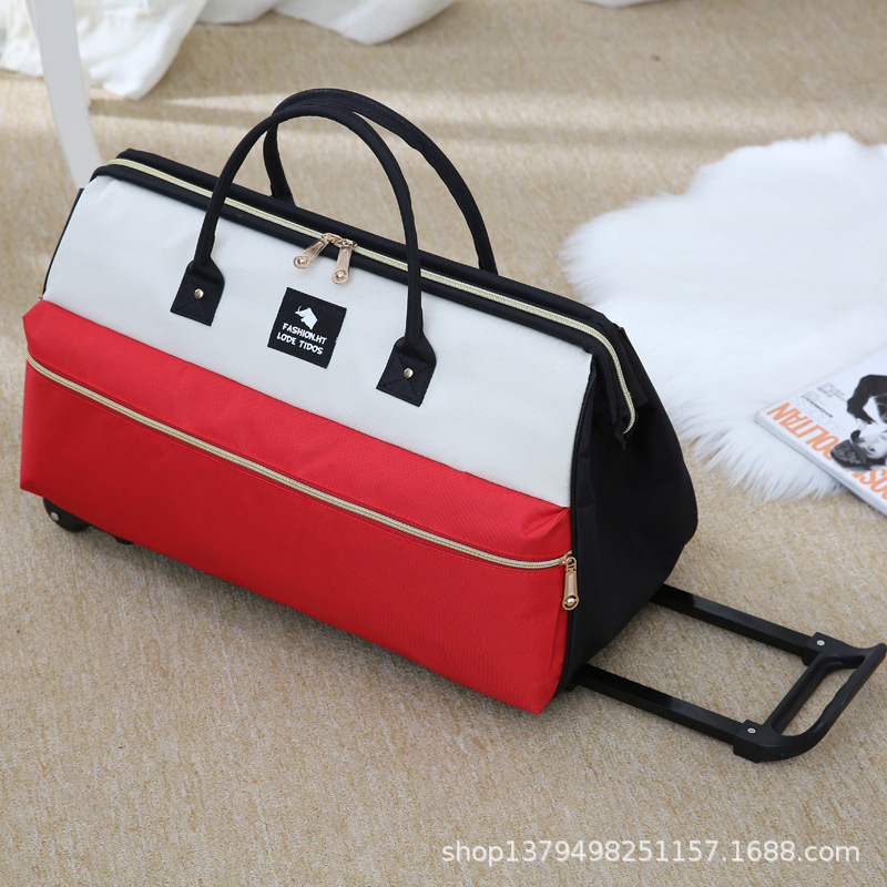 Nuevo bolso de la carretilla maleta bolsa de embarque impermeable para hombres y mujeres bolsa de viaje portátil color a juego bolsa de carro de rueda unidireccional
