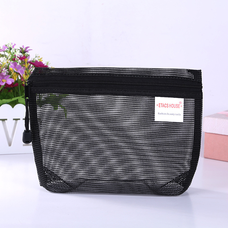 大容量简约便携随身网红化妆包女韩国小号透明网纱口红收纳洗漱袋