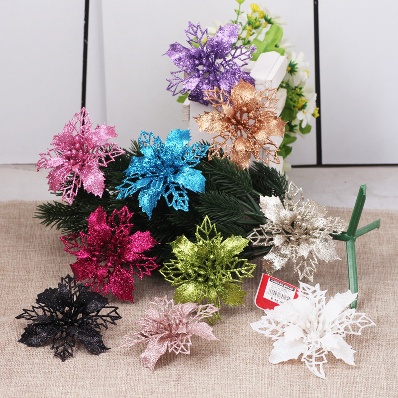 8 Angle solid small Christmas hollow flower plastic powder flower multicolor optional Christmas wreath decoration supplies