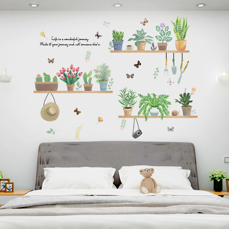 Creative Personality Plant Potted Plant Wall Stickers Warm Room Bedroom Wall Wallpaper Wall Stickers Self-adhesive Wallpaper Naked