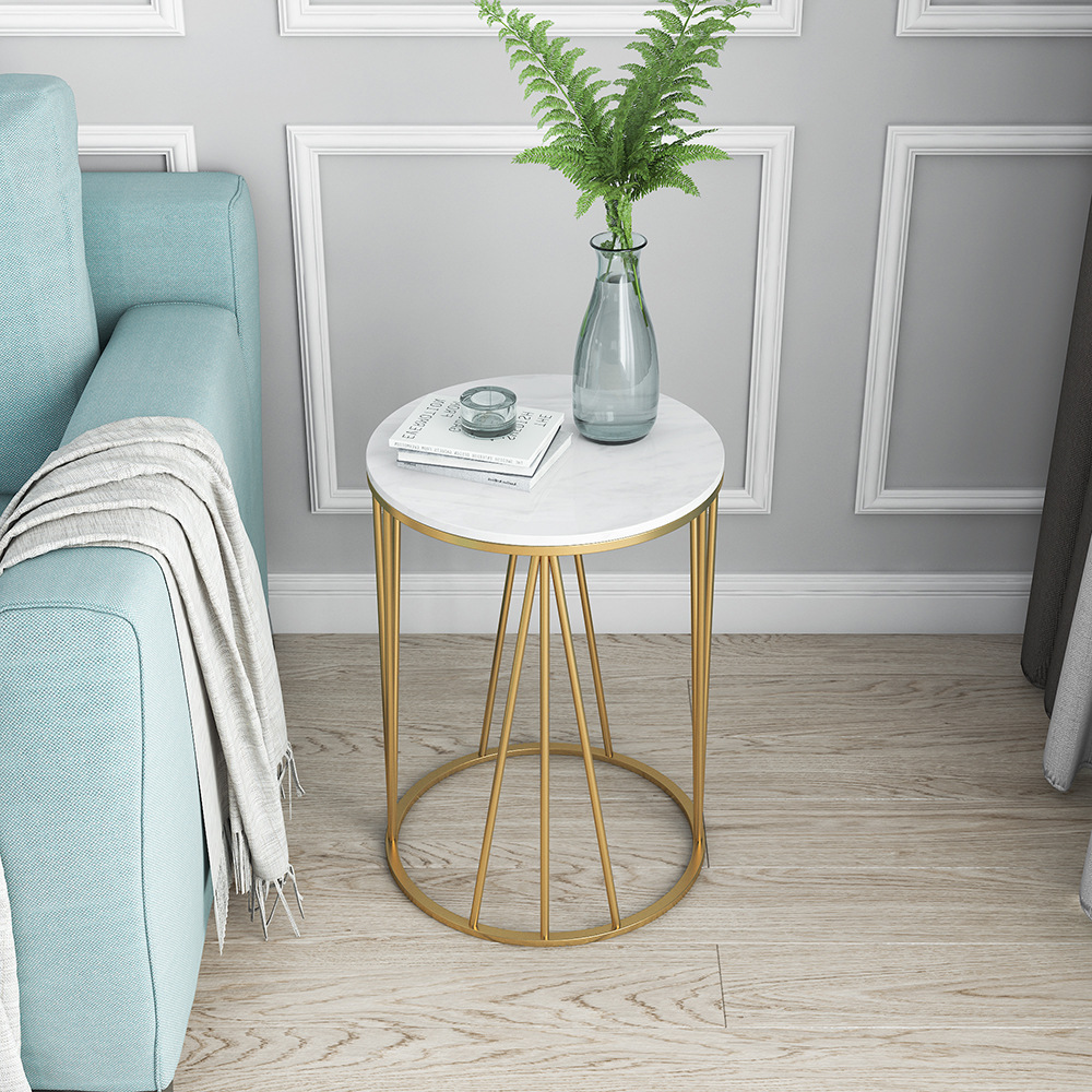Mesa de café de mármol nórdico hogar sala de estar dormitorio pequeña mesa lateral moderna simple mesa de café de hierro casual