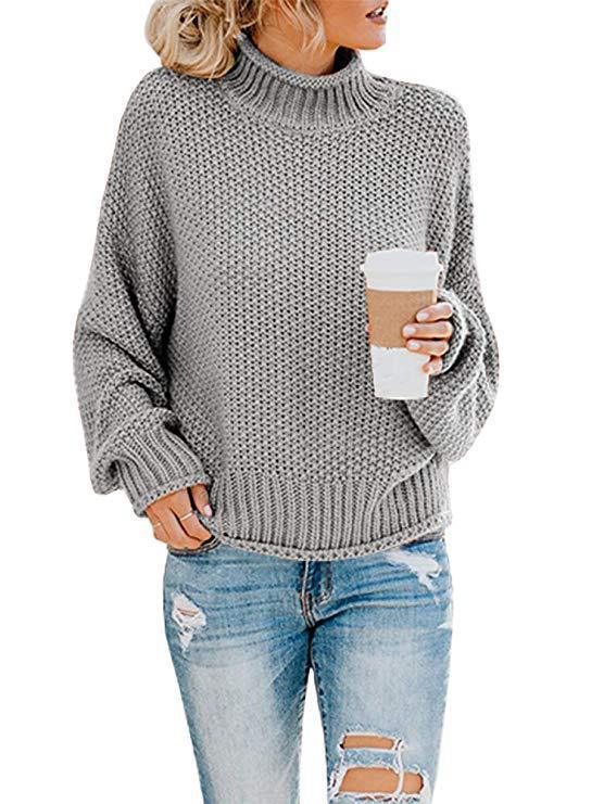 Suéter de punto de cuello alto, estilo artístico, holgado y de punto grueso con hombros caídos, novedad de otoño-invierno 2026, superventas con fotos reales.