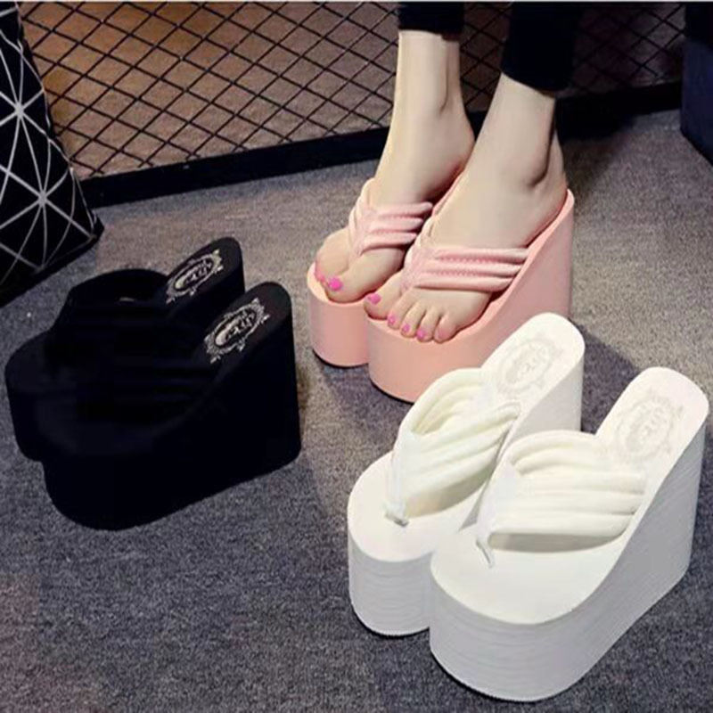 超高跟凉拖厚底橡胶底防滑耐磨沙滩人字拖布带拖鞋批发