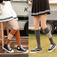 Solid-color autumn/winter women's socks, Japanese style: calf-length, high-top pile-up socks with a preppy vibe—made from combed cotton for ultimate warmth.