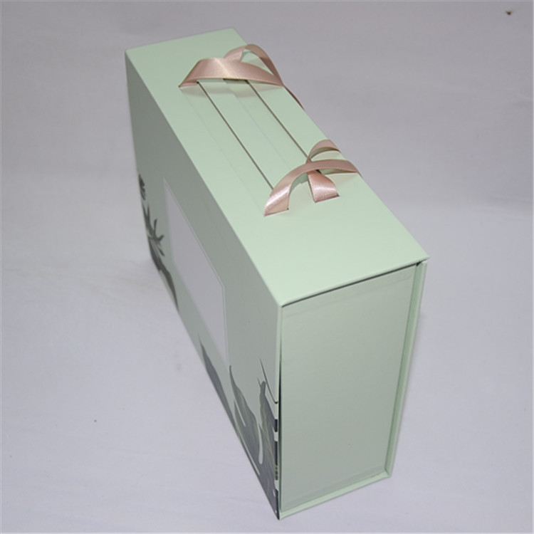 青色可手提丝带书型盒加工定制 成产各类精美礼品盒 时尚盒