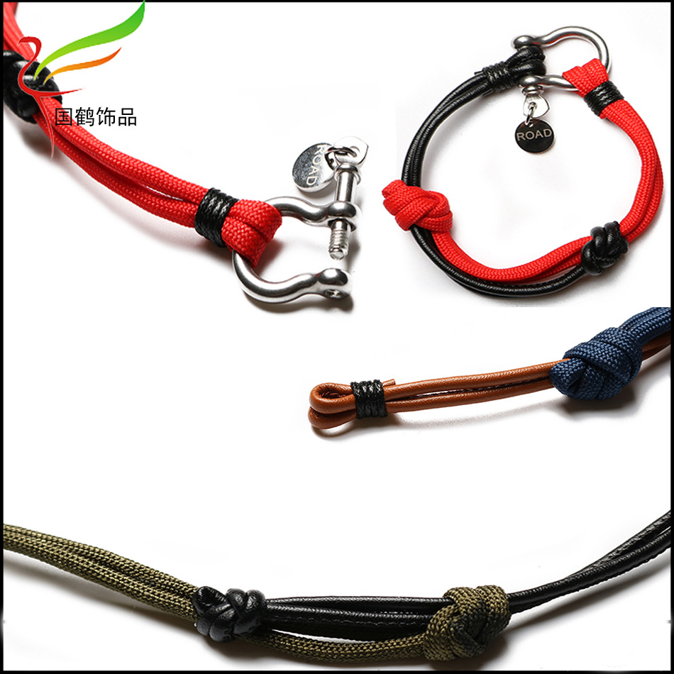 伞绳pu不锈钢扣子手链4