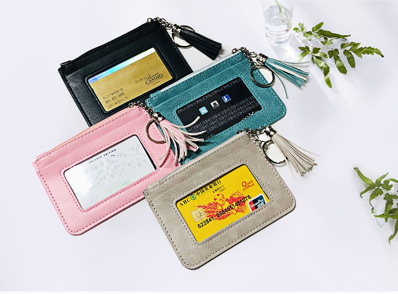 24g Weight Synthetic Leather Lining Material Zipper Closure Type Business, Travel Occasion Pu Leather Material Solid Color Pattern Women'S Gender Square Shape Light Grey, Pink, Blue, Black Color Korea New Style Ladies Tassel Wallet Zipper Coin Purse Mini Clutch Bag Student Purse Wholesale Nihaojewelry 无