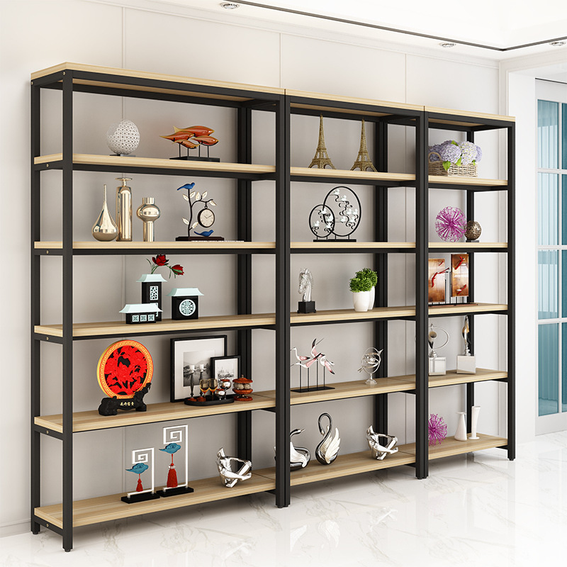钢木书架客厅置物架办公室书柜自由组合展示架落地多层隔断架货架|ms