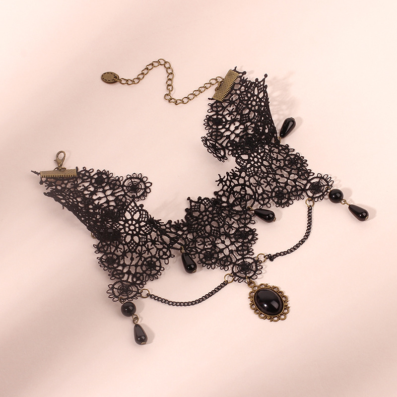 22g Weight Choker Classification 1 Piece Quantity Daily Occasion Acrylic, Lace Material Polka Dots, Tassel Pattern Women'S Gender Plating Design Style Style Style Polka Dots Tassel Arylic Lace Choker Wholesale 2