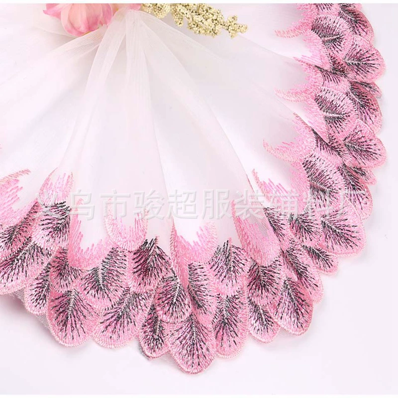 JunChao Lace: Golden Wire Mesh Peacock Feather Embroidered Lace Trim for Textiles, Crafts, and Dolls