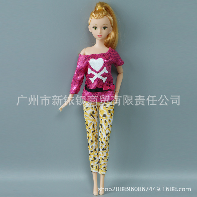 1I087N-C-玫红宽肩高低袖上衣豹纹修身裤 (2)