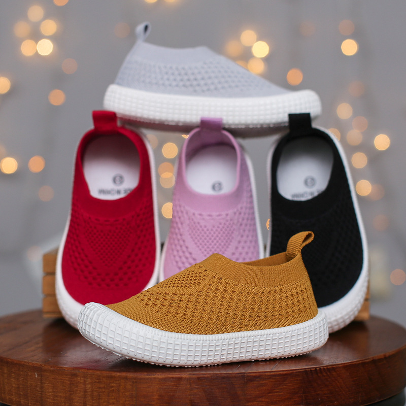 南鹭春秋新款飞织面料男女宝宝软底套脚休闲鞋子幼儿园室内鞋