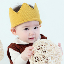 韩版宝宝皇冠造型毛线帽子婴儿立体空顶帽发带儿童摄影发饰发箍