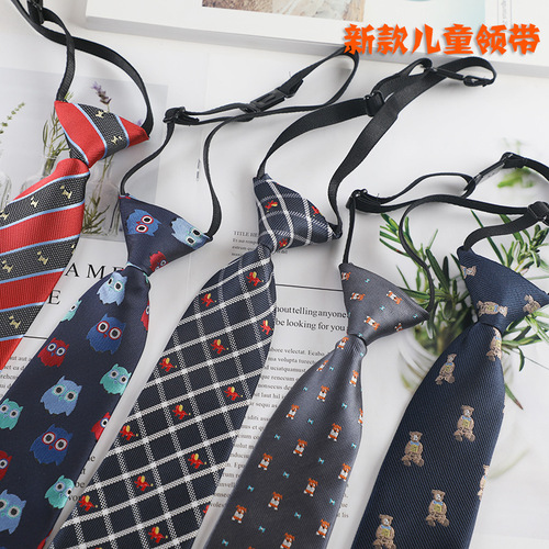Children's small tie with creative and interesting cartoon polyester short lazy tie-free tie 6cm wholesale